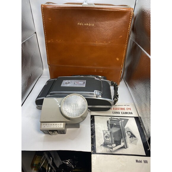 Vintage Polaroid Electric Eye Land Camera Model 900 w/ Case, Accessories, Film